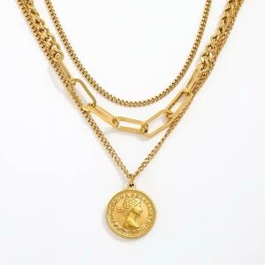18K Gold Plated Layered Coin Pendant Necklace